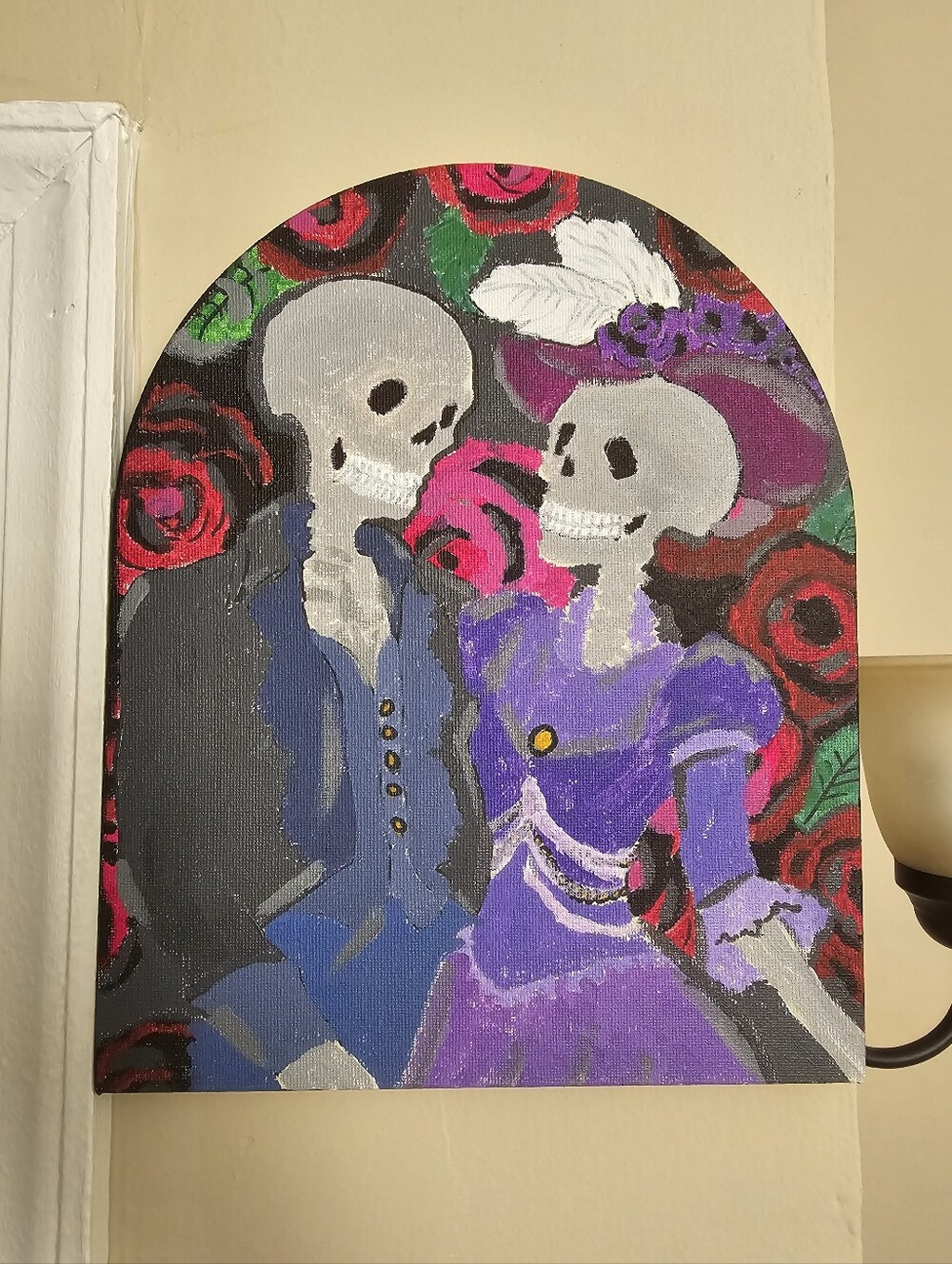 Hand-Painted Purple & Gray Skeleton Couple Wall Art - Original Home Wall Decor